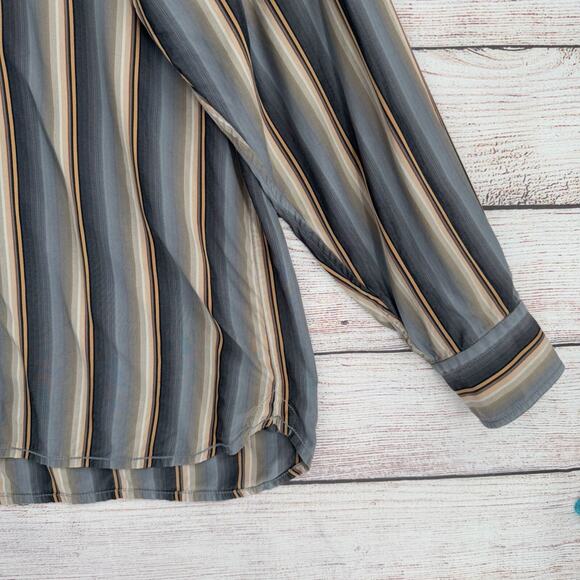 Tommy Bahama Silk Striped Long Sleeve Button Down Shirt Men's XL Blue/Beige/Gray - Picture 6 of 15